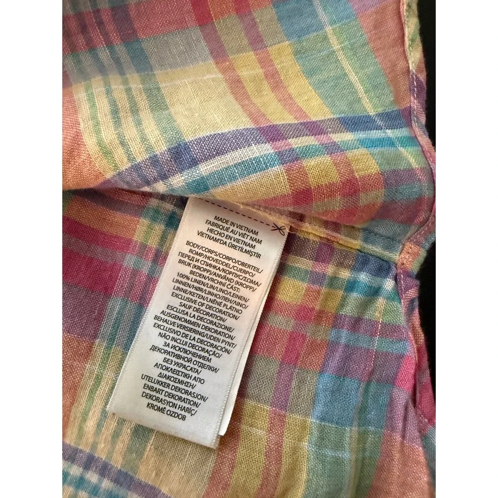 Ralph Lauren Baby 100% Linen Shirt Size 12 Months Plaid Resortwear Summer